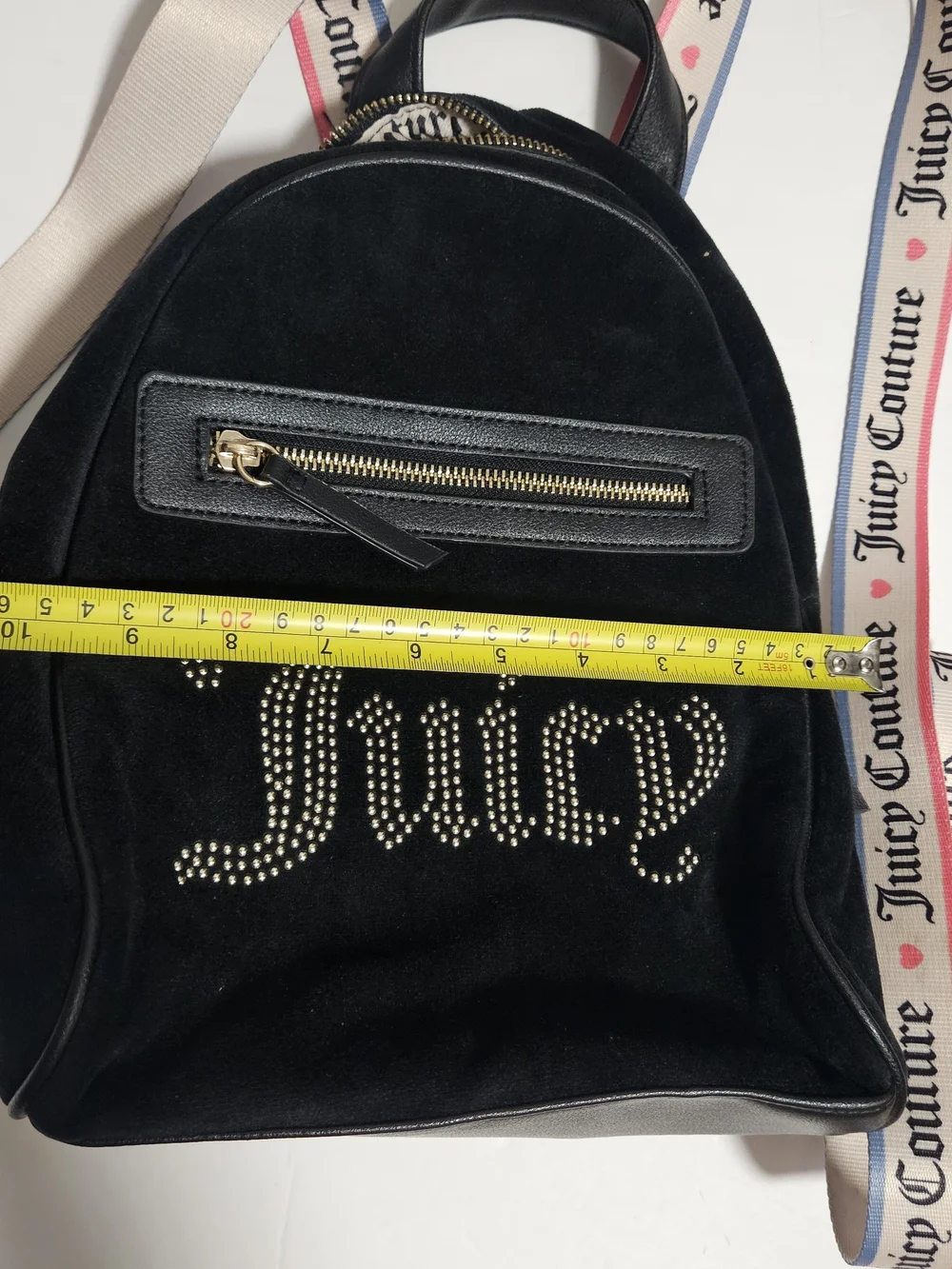 Juicy Couture Black Velvet Mini Backpack with Gold Stud Logo